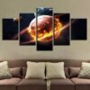 Planet On Fire - Sapce 5 Panel Canvas Art Wall Decor