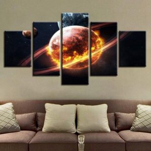 Planet On Fire - Sapce 5 Panel Canvas Art Wall Decor