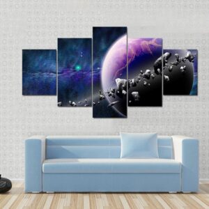 Planet With Asteroids - Space 5 Panel Canvas Art Wall Decor