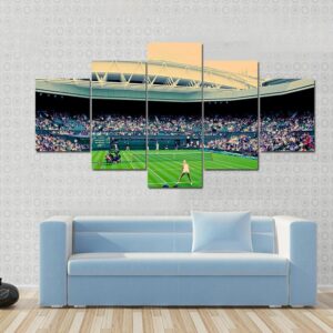 Players Playing In Tennis Court - Sport 5 Panel Canvas Art Wall Decor