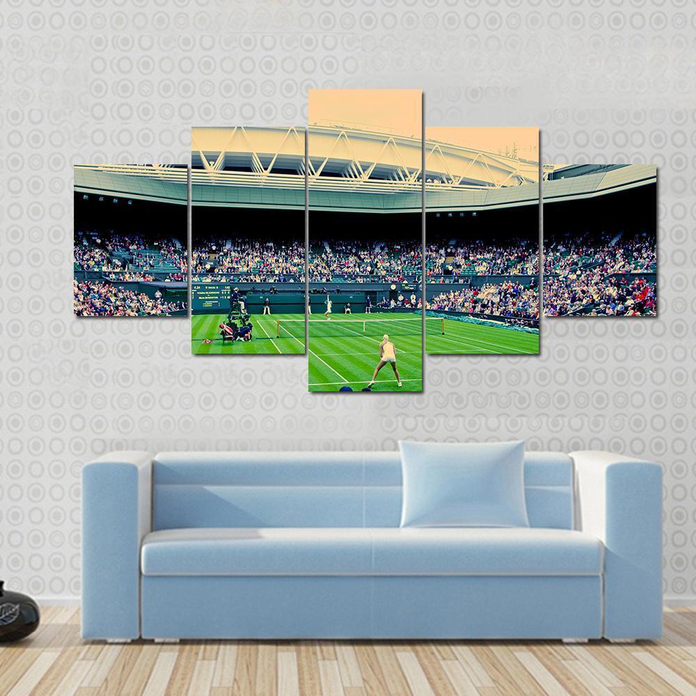 Players Playing In Tennis Court - Sport 5 Panel Canvas Art Wall Decor Players Playing In Tennis Court - Sport 5 Panel Canvas Art Wall Decor