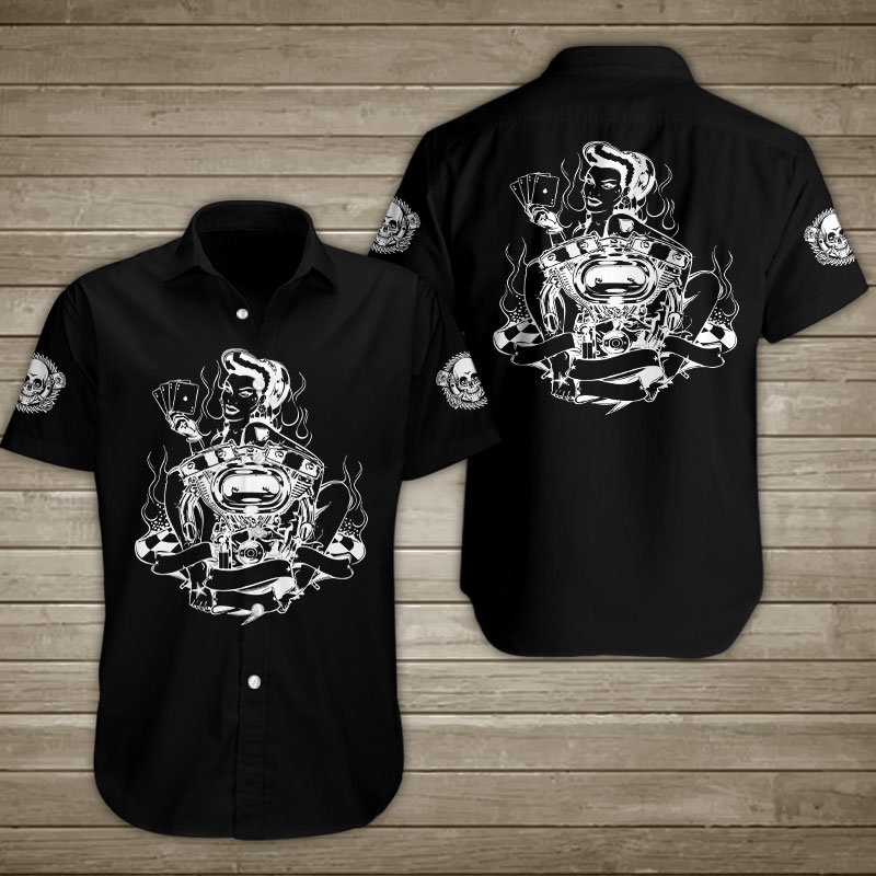 Poker Girl Black Whit Hawaiian Shirt Summer Button Up Poker Girl Black Whit Hawaiian Shirt Summer Button Up