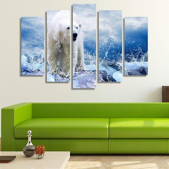 Polar Bear 01 - Animal 5 Panel Canvas Art Wall Decor Polar Bear 01 - Animal 5 Panel Canvas Art Wall Decor