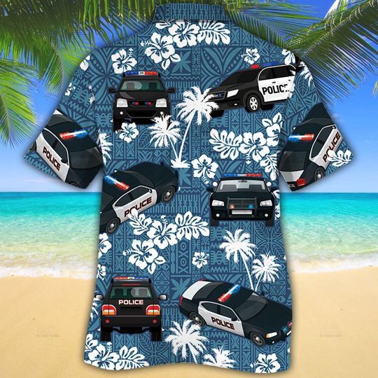 Police Cars Blue Tribal Pattern Hawaiian Shirt Police Cars Blue Tribal Pattern Hawaiian Shirt