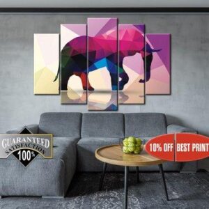 Poligonal Elefant - Abstract Animal 5 Panel Canvas Art Wall Decor