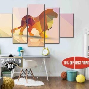 Poligonal Lion - Abstract Animal 5 Panel Canvas Art Wall Decor