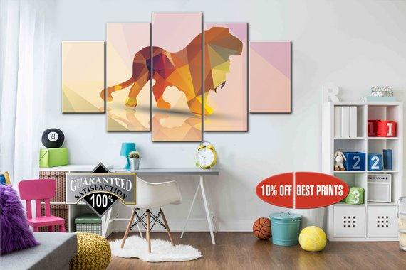 Poligonal Lion - Abstract Animal 5 Panel Canvas Art Wall Decor Poligonal Lion - Abstract Animal 5 Panel Canvas Art Wall Decor