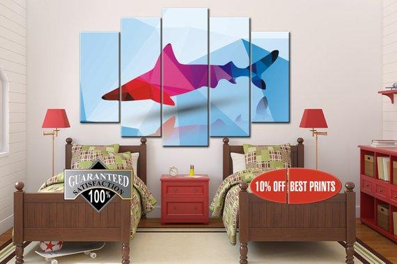 Poligonal Shark - Abstract Animal 5 Panel Canvas Art Wall Decor Poligonal Shark - Abstract Animal 5 Panel Canvas Art Wall Decor