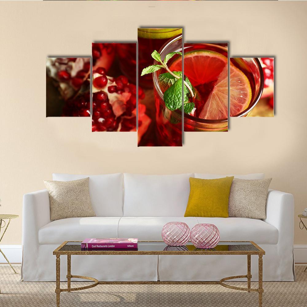 Pomegranate Drink In Glasses - Kitchen 5 Panel Canvas Art Wall Decor Pomegranate Drink In Glasses - Kitchen 5 Panel Canvas Art Wall Decor