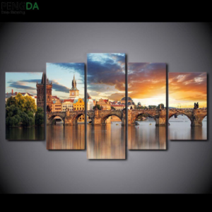 Prague Charles Bridge - Nature 5 Panel Canvas Art Wall Decor