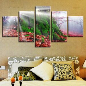 Psychedelic Forest Beautiful Flowers - Nature 5 Panel Canvas Art Wall Decor