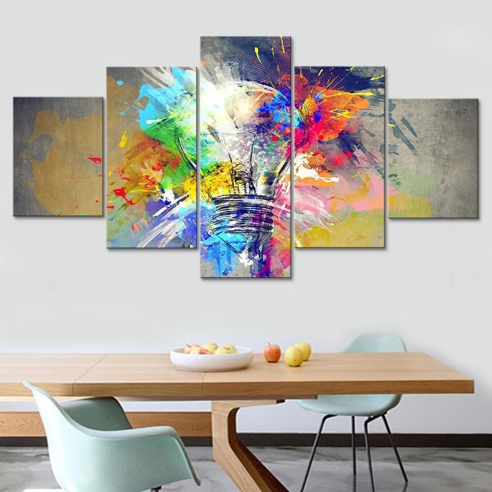 Psychedelic Light Bulb - Abstract 5 Panel Canvas Art Wall Decor Psychedelic Light Bulb - Abstract 5 Panel Canvas Art Wall Decor