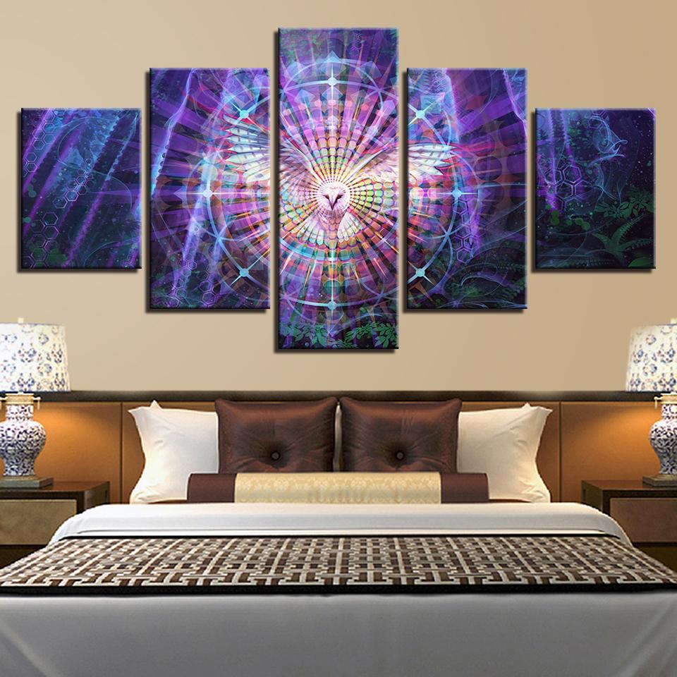 Psychedelic Owl Bird - Abstract Animal 5 Panel Canvas Art Wall Decor Psychedelic Owl Bird - Abstract Animal 5 Panel Canvas Art Wall Decor