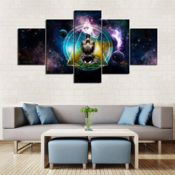 Psychedelic Space - Space 5 Panel Canvas Art Wall Decor Psychedelic Space - Space 5 Panel Canvas Art Wall Decor