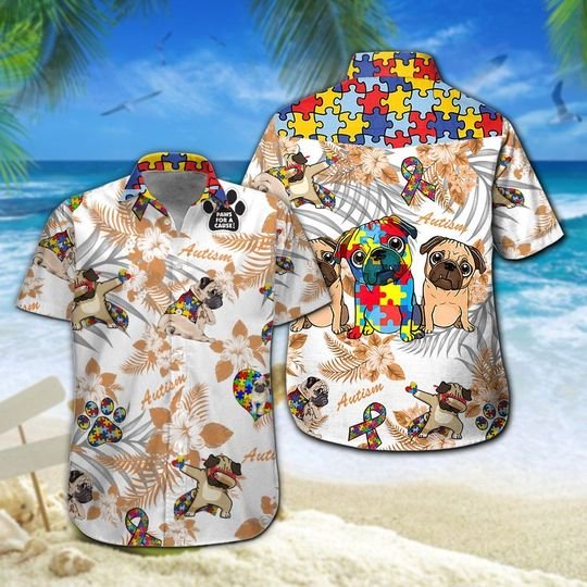 Pug Autism Hawaiian Shirt Summer Button Up Pug Autism Hawaiian Shirt Summer Button Up