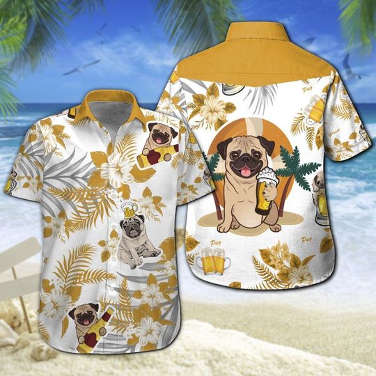 Pug Beer Hawaiian Shirt Summer Button Up Pug Beer Hawaiian Shirt Summer Button Up