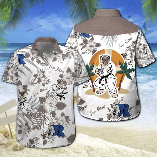 Pug Jiu Jitsu Hawaiian Shirt Summer Button Up Pug Jiu Jitsu Hawaiian Shirt Summer Button Up