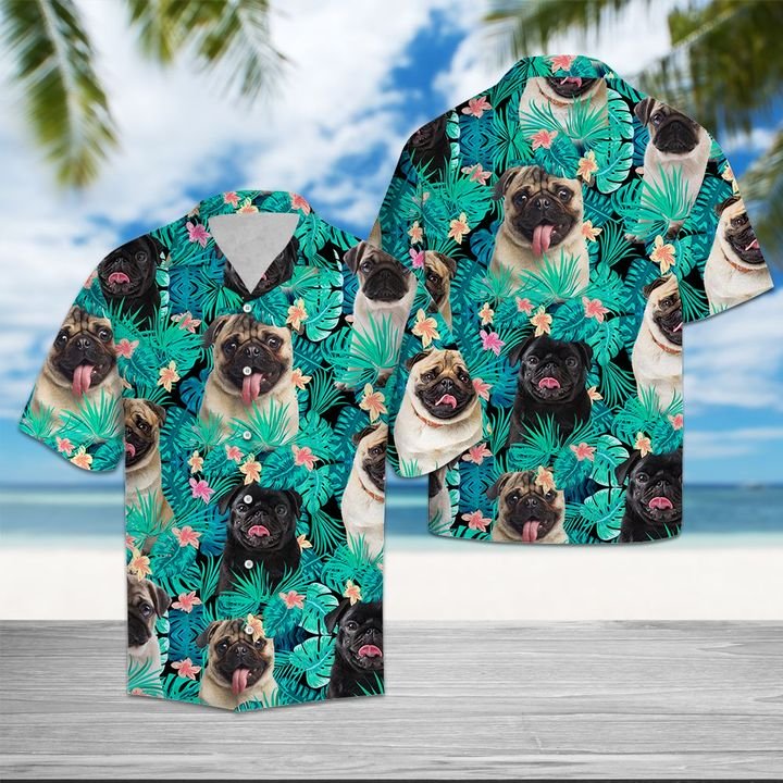 Pug Tropical Hawaiian Shirt Summer Button Up Pug Tropical Hawaiian Shirt Summer Button Up