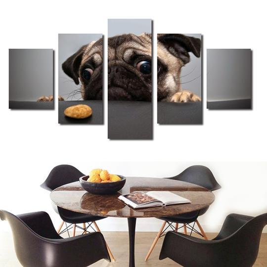 Pug Wants A Cookie - Animal 5 Panel Canvas Art Wall Decor Pug Wants A Cookie - Animal 5 Panel Canvas Art Wall Decor