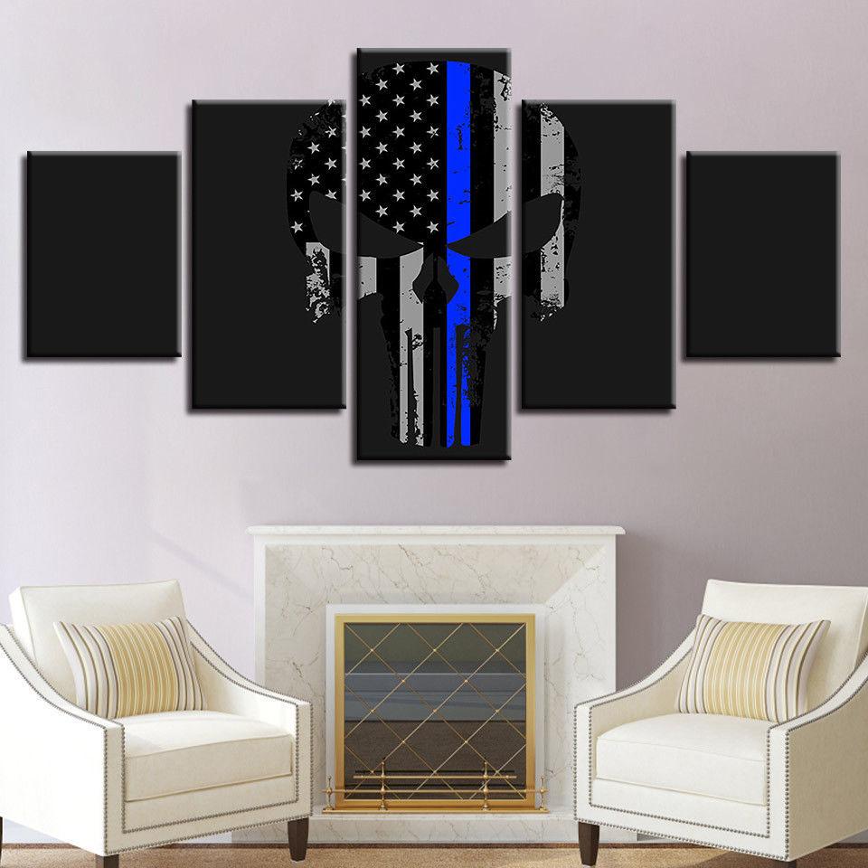 Punisher Blue Line - Abstract 5 Panel Canvas Art Wall Decor Punisher Blue Line - Abstract 5 Panel Canvas Art Wall Decor