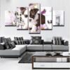 Puppy And Flowers - Animal 5 Panel Canvas Art Wall Decor