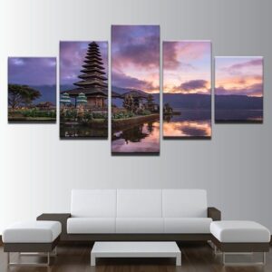 Pura Ulun Danu Bratan Bali Indonesia - Animal 5 Panel Canvas Art Wall Decor