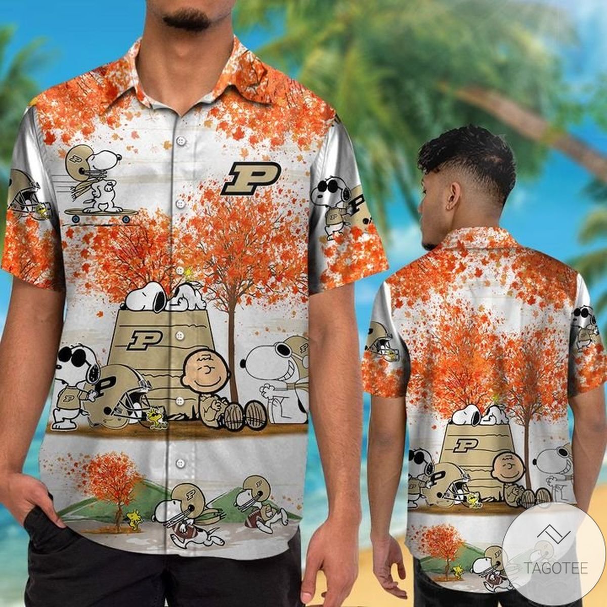 Purdue Boilermakers Snoopy Autumn Hawaiian Shirt Purdue Boilermakers Snoopy Autumn Hawaiian Shirt