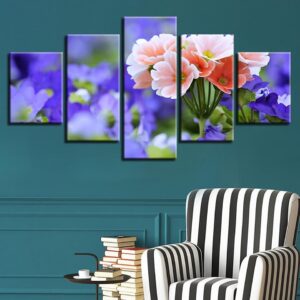 Purple And Pink Flower - Nature 5 Panel Canvas Art Wall Decor
