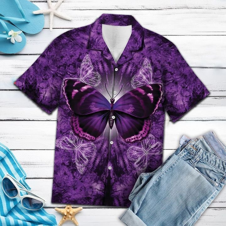 Purple Butterfly Hawaiian Shirt Summer Button Up Purple Butterfly Hawaiian Shirt Summer Button Up
