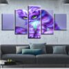 Purple Cats Green Eyes - Animal 5 Panel Canvas Art Wall Decor
