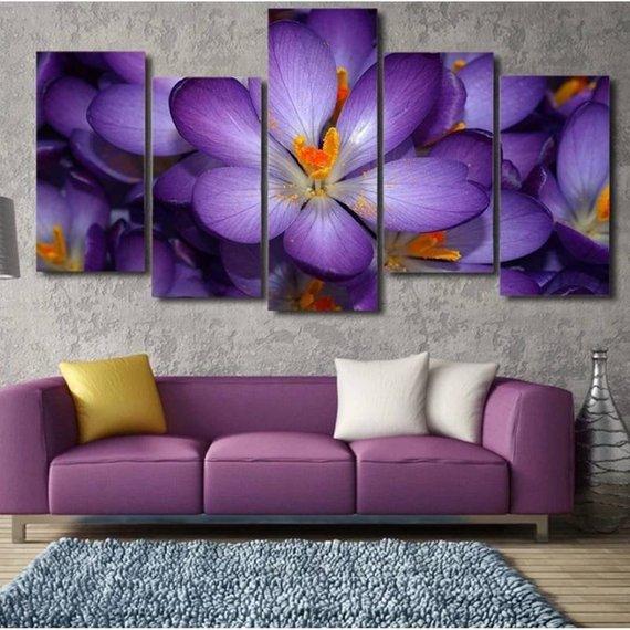 Purple Flower - Nature 5 Panel Canvas Art Wall Decor Purple Flower - Nature 5 Panel Canvas Art Wall Decor