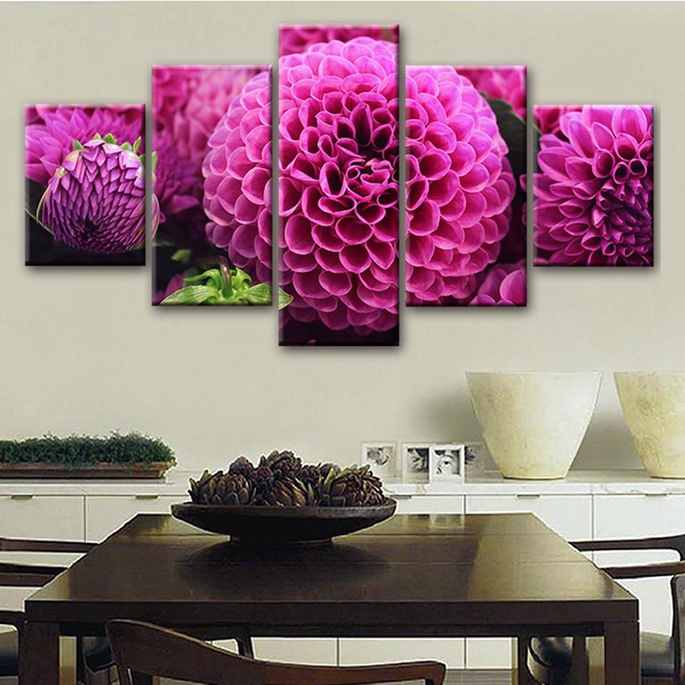Purple Flowers 02 - Nature 5 Panel Canvas Art Wall Decor Purple Flowers 02 - Nature 5 Panel Canvas Art Wall Decor