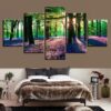 Purple Lavender In The Forest - Nature 5 Panel Canvas Art Wall Decor