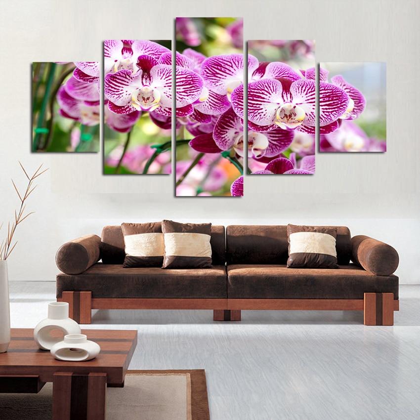 Purple Orchid Flower - Nature 5 Panel Canvas Art Wall Decor Purple Orchid Flower - Nature 5 Panel Canvas Art Wall Decor