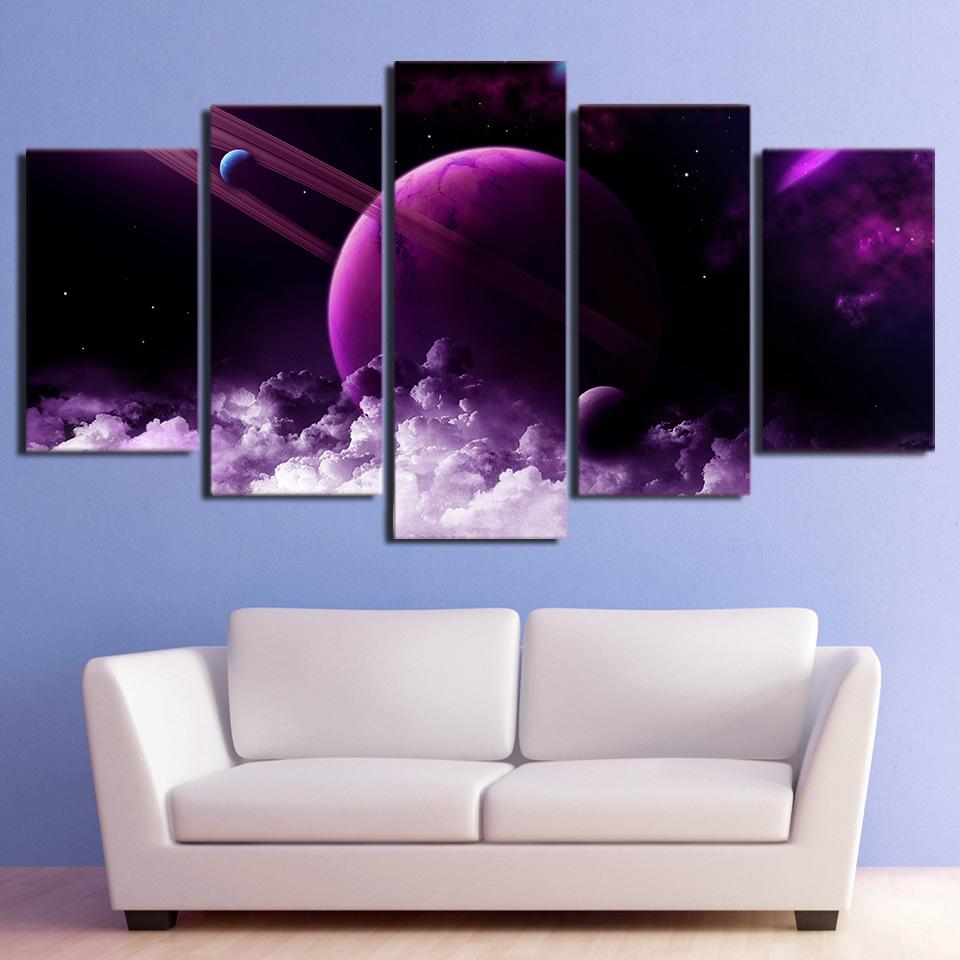 Purple Planet - Space Universe 5 Panel Canvas Art Wall Decor Purple Planet - Space Universe 5 Panel Canvas Art Wall Decor