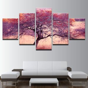 Purple Red Tree - Nature 5 Panel Canvas Art Wall Decor