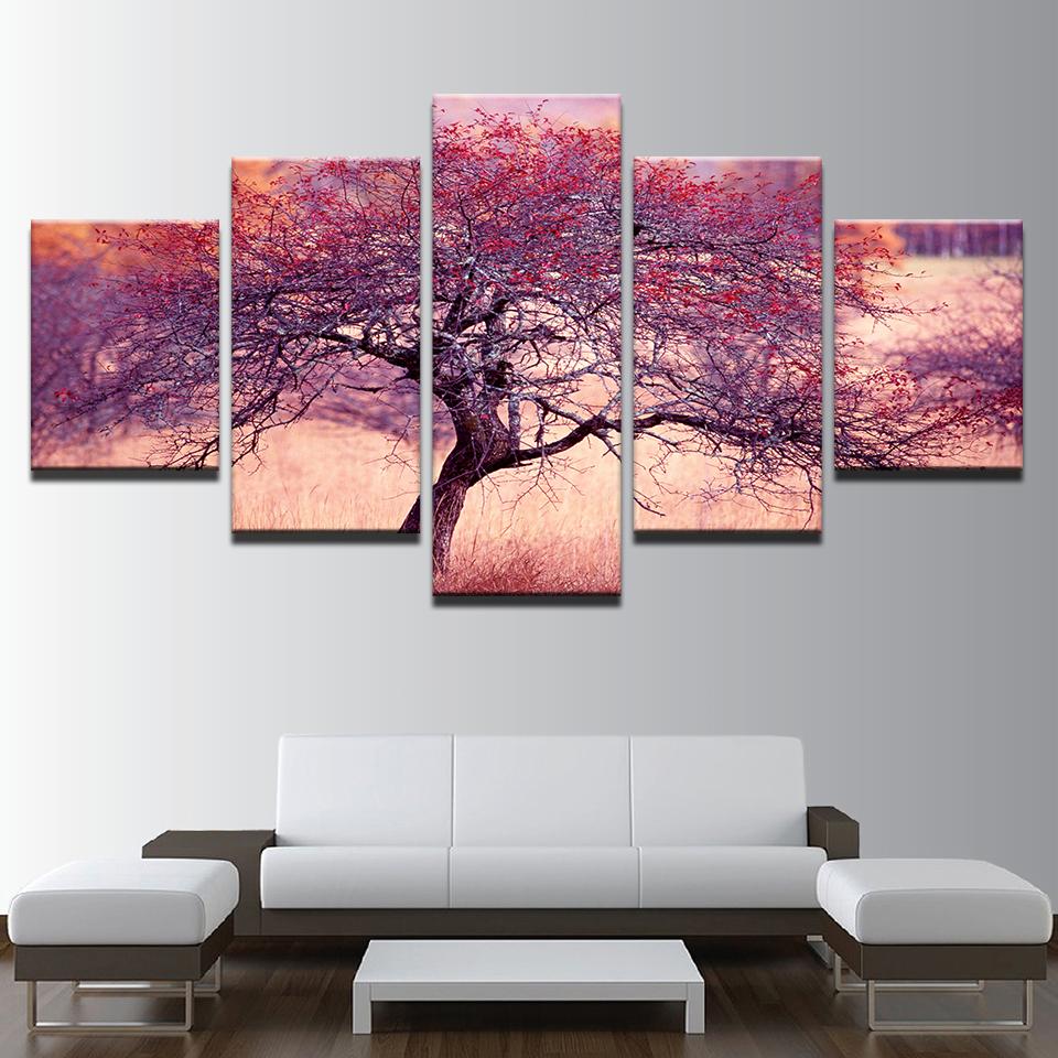 Purple Red Tree - Nature 5 Panel Canvas Art Wall Decor Purple Red Tree - Nature 5 Panel Canvas Art Wall Decor