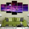 Purple Sky Moon Night - Nature 5 Panel Canvas Art Wall Decor