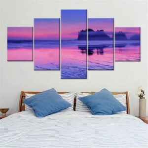 Purple Sky Sea Water And Island Sea - Space 5 Panel Canvas Art Wall Decor