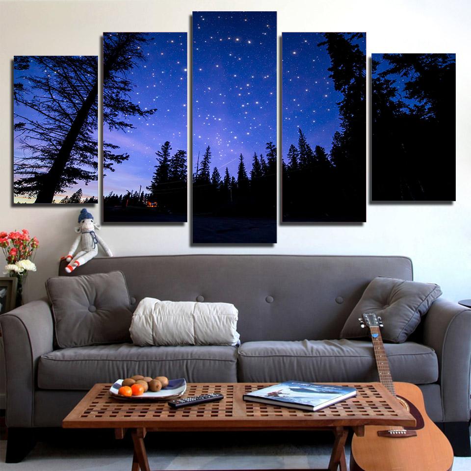 Purple Starry Sky - Space Universe 5 Panel Canvas Art Wall Decor Purple Starry Sky - Space Universe 5 Panel Canvas Art Wall Decor