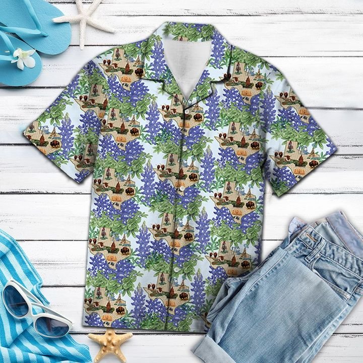 Purple Texas Bluebonnet Hawaiian Shirt Summer Button Up Purple Texas Bluebonnet Hawaiian Shirt Summer Button Up