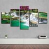 Purple Tree Waterfall - Nature 5 Panel Canvas Art Wall Decor