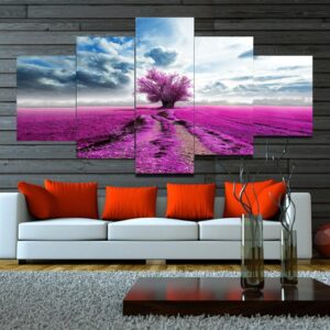 Purple Tree - Nature 5 Panel Canvas Art Wall Decor