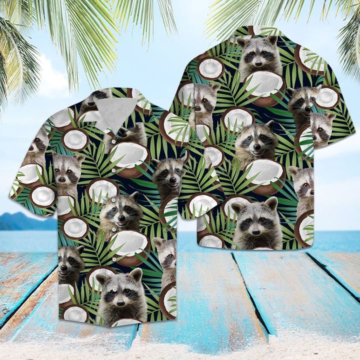 Raccoon Coconut Tropical Hawaiian Shirt Summer Button Up Raccoon Coconut Tropical Hawaiian Shirt Summer Button Up