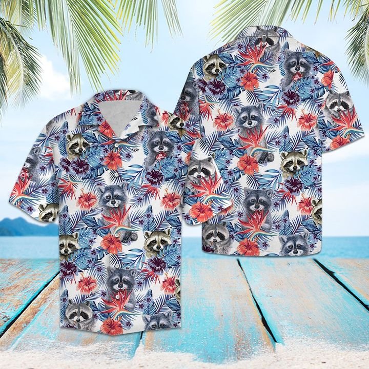 Raccoon Hibiscus Flower Hawaiian Shirt Summer Button Up Raccoon Hibiscus Flower Hawaiian Shirt Summer Button Up