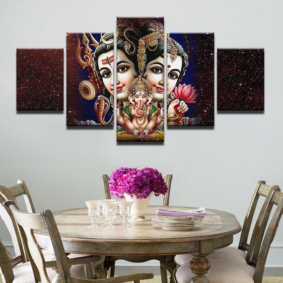 Radha Krishna Ganesha - Religion 5 Panel Canvas Art Wall Decor Radha Krishna Ganesha - Religion 5 Panel Canvas Art Wall Decor