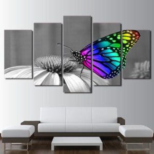 Rainbow Butterfly - Animal 5 Panel Canvas Art Wall Decor