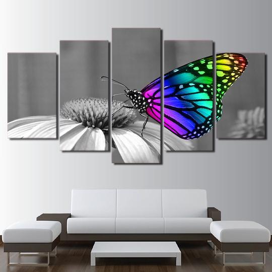 Rainbow Butterfly - Animal 5 Panel Canvas Art Wall Decor Rainbow Butterfly - Animal 5 Panel Canvas Art Wall Decor