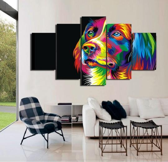 Rainbow Dog 1 - Animal 5 Panel Canvas Art Wall Decor Rainbow Dog 1 - Animal 5 Panel Canvas Art Wall Decor