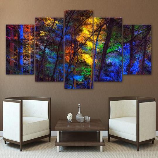 Rainbow Forest - Nature 5 Panel Canvas Art Wall Decor Rainbow Forest - Nature 5 Panel Canvas Art Wall Decor